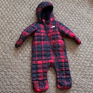 North Face Buffalo Plaid Red and Black Kids One Piece Snowsuit